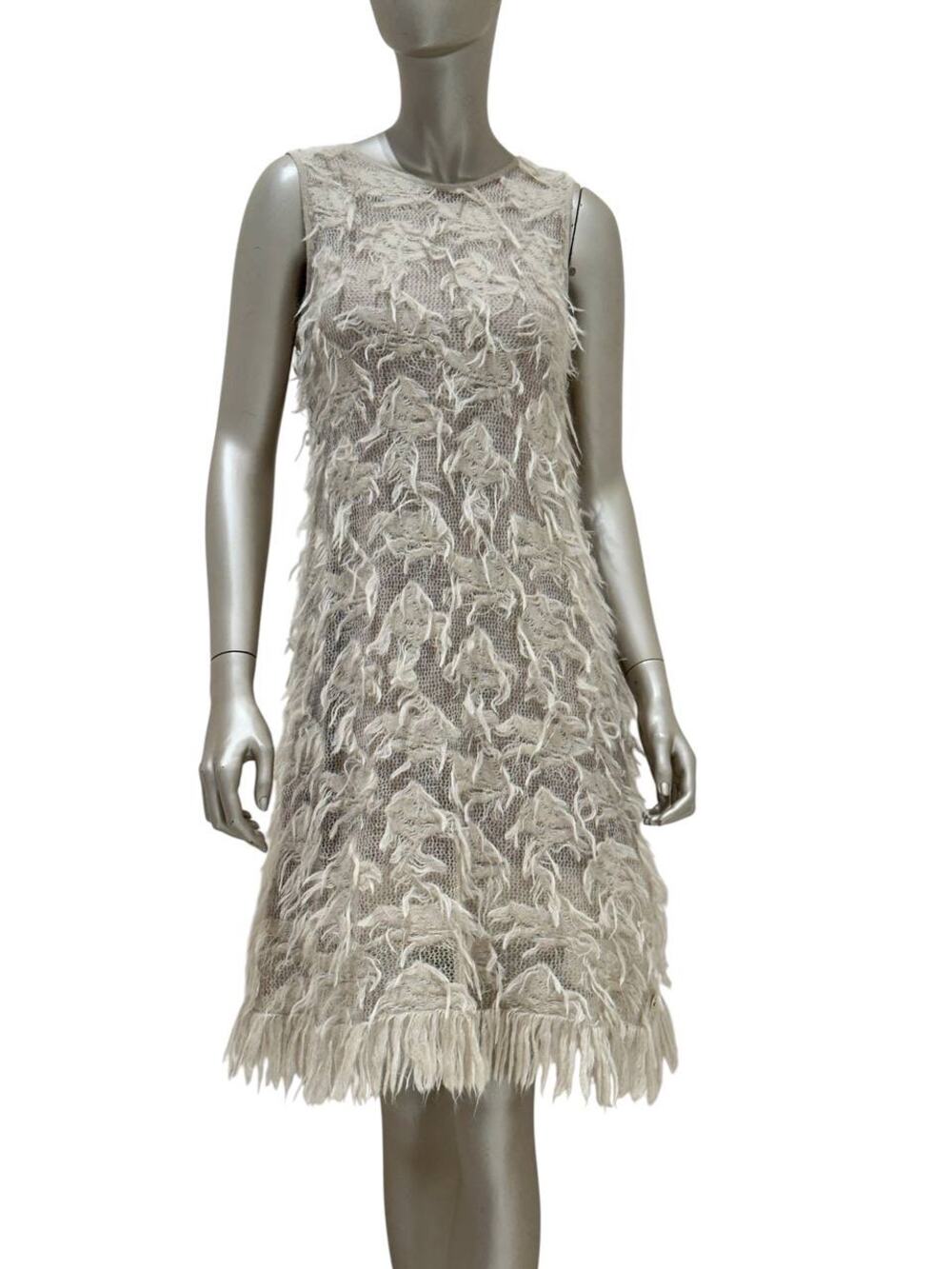 Chanel Beige Mohair & Silk A-Line Dress - Size 36